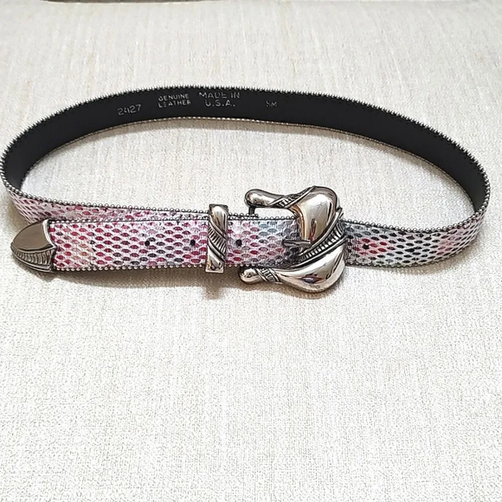 Sky Vintage Metallic Multi Colored Leather Belt Silver Buckle and Tip